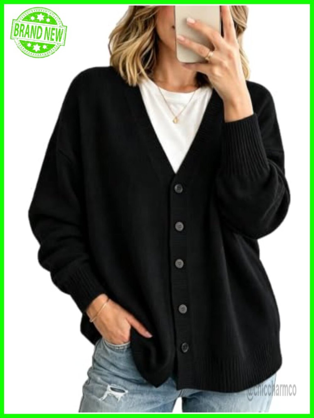 Oversized Knit Cardigan Sweater Women Open Front Long Sleeve V Neck